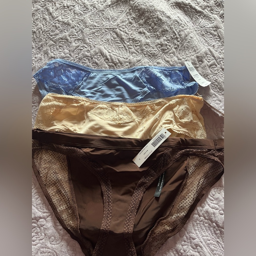 Soma Women's Lace Trim Panties - Blue, Cream, and Brown